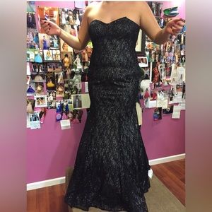La Femme Black Sequined Mermaid Prom Dress